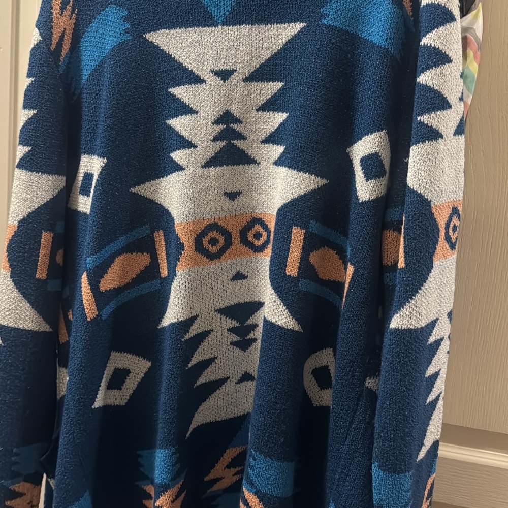 Blue and White Geometric Pattern Sweater